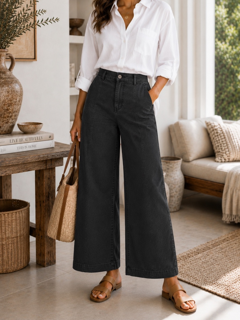 Zenana Outfitters Black High-Rise Wide Leg Jeans - Picture 2 of 6
